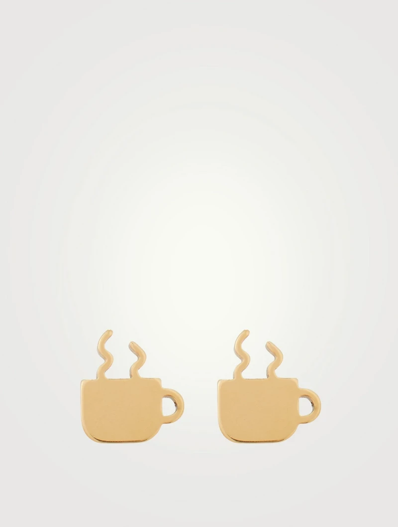 Coffee Cups Gold Stud Earrings