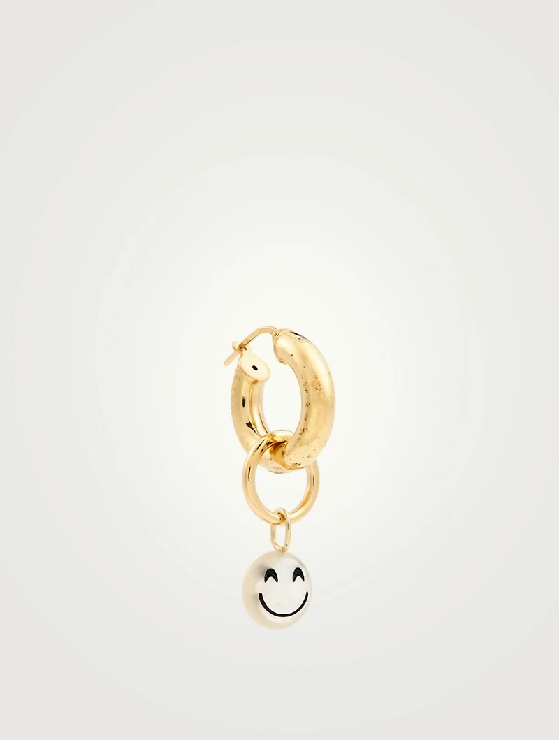 Happy Rebel 18K Gold-Plated Silver Hoop Earring With Happy Face Pearl