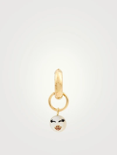 Lovely Rebel 18K Gold-Plated Silver Hoop Earring With Kiss Face Pearl