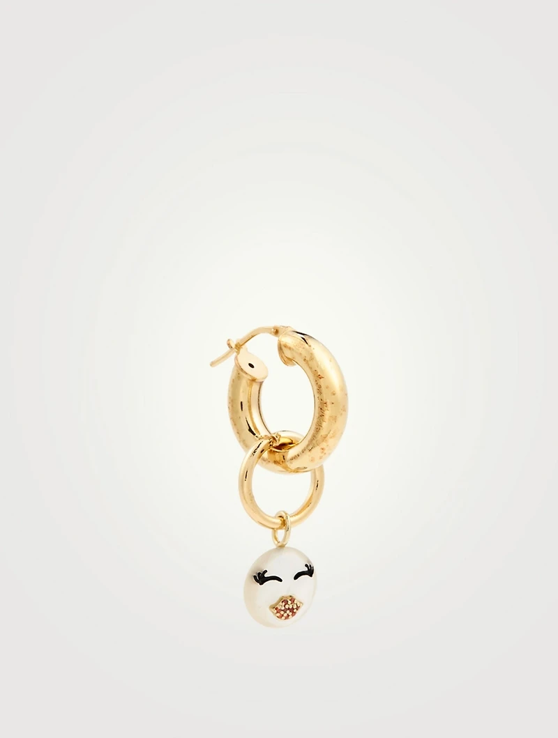 Lovely Rebel 18K Gold-Plated Silver Hoop Earring With Kiss Face Pearl