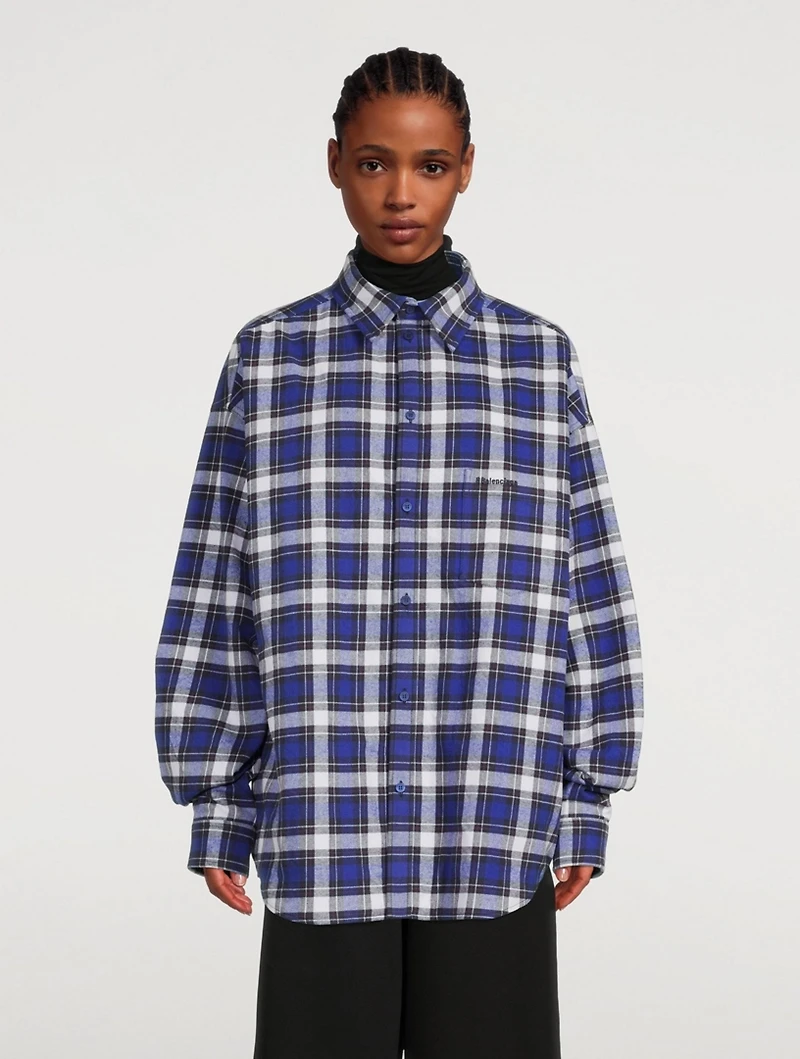 Oversized Padded Shirt Check Print