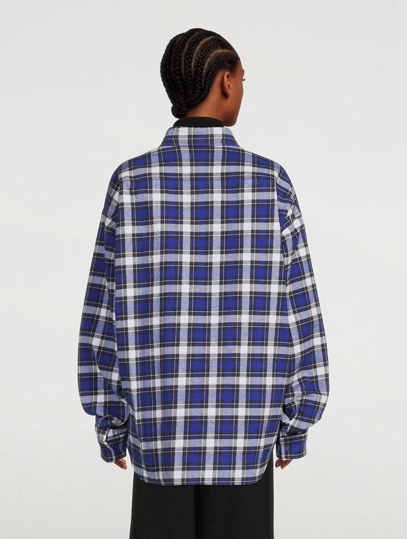 Oversized Padded Shirt Check Print