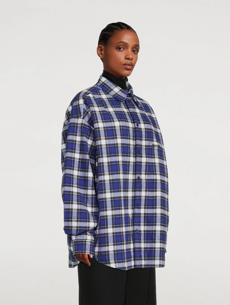 Oversized Padded Shirt Check Print