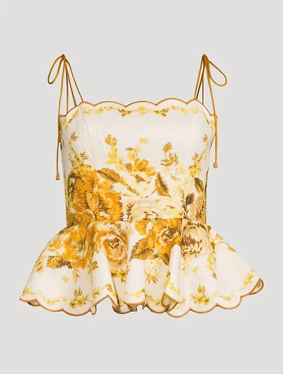 Aliane Linen Peplum Scallop Top