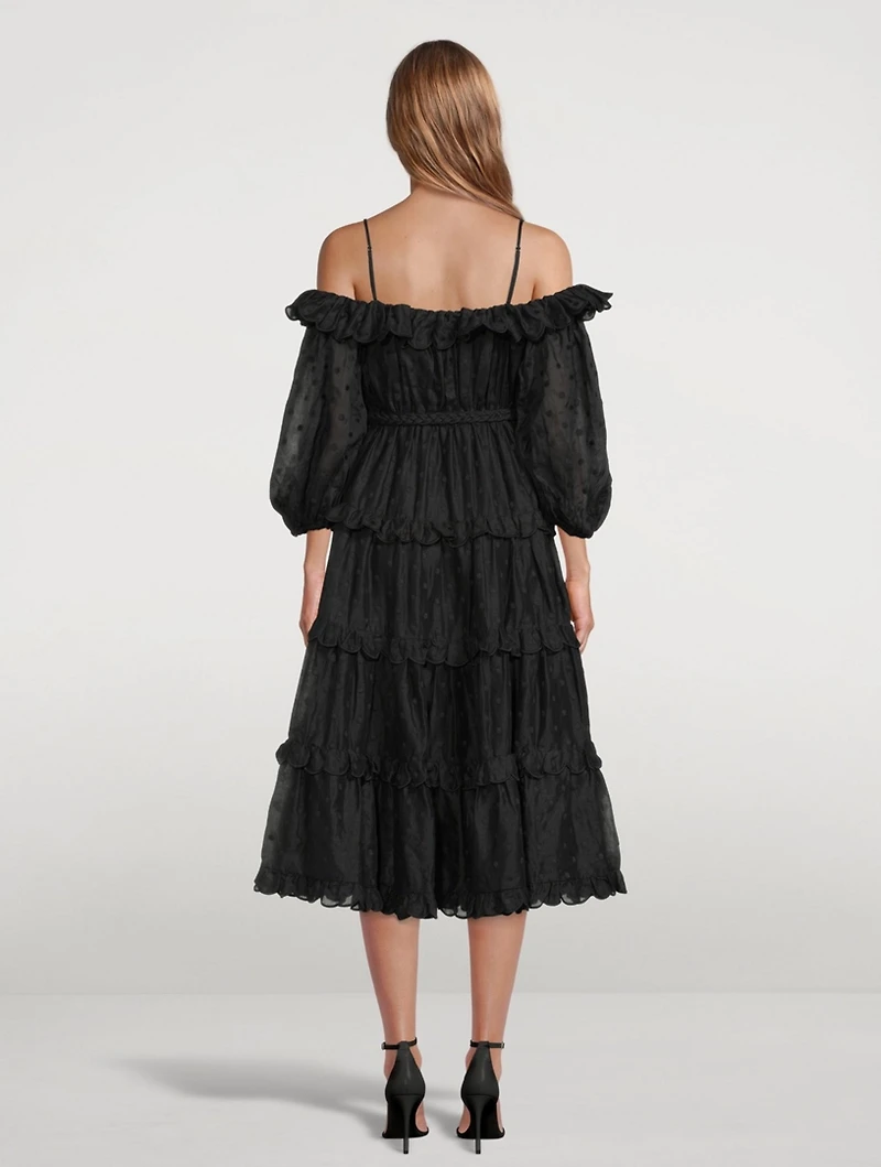 Mae Dot Off-The-Shoulder Midi Dress