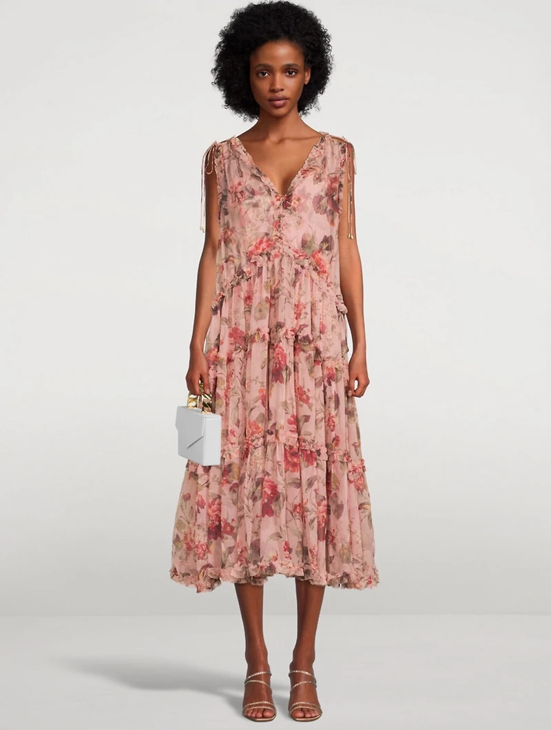 Cassia Silk Frill Midi Dress