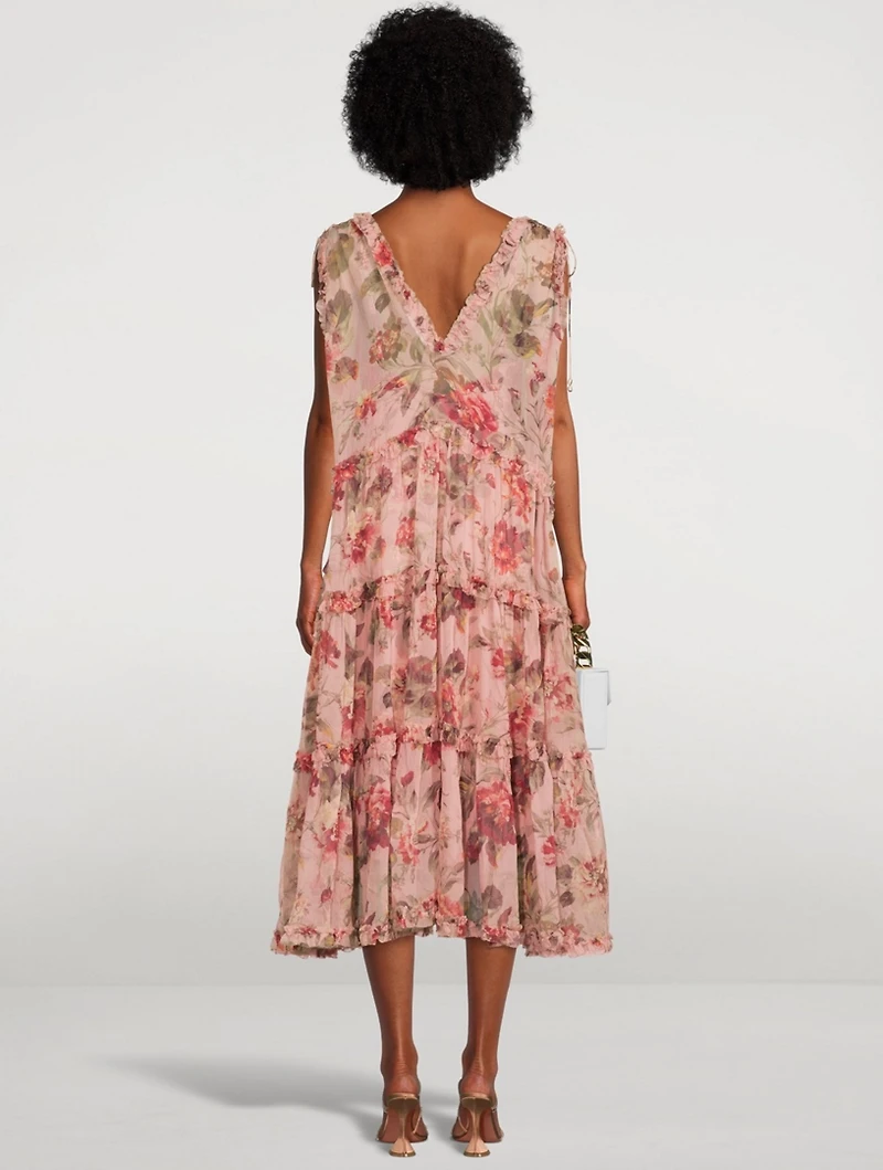 Cassia Silk Frill Midi Dress