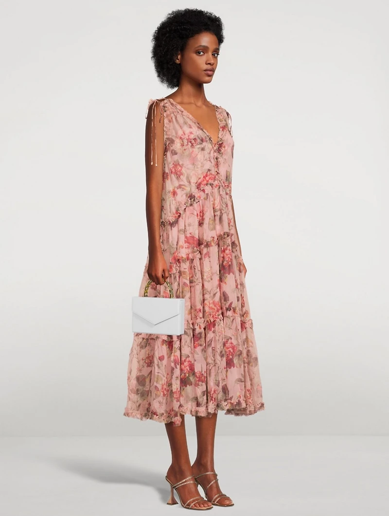 Cassia Silk Frill Midi Dress