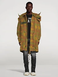 Hooded Parka Coat Camo Print