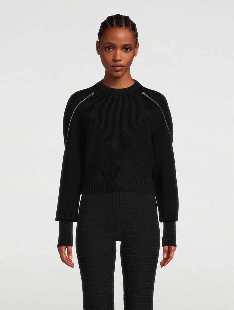 Cropped Sweater With Zippers