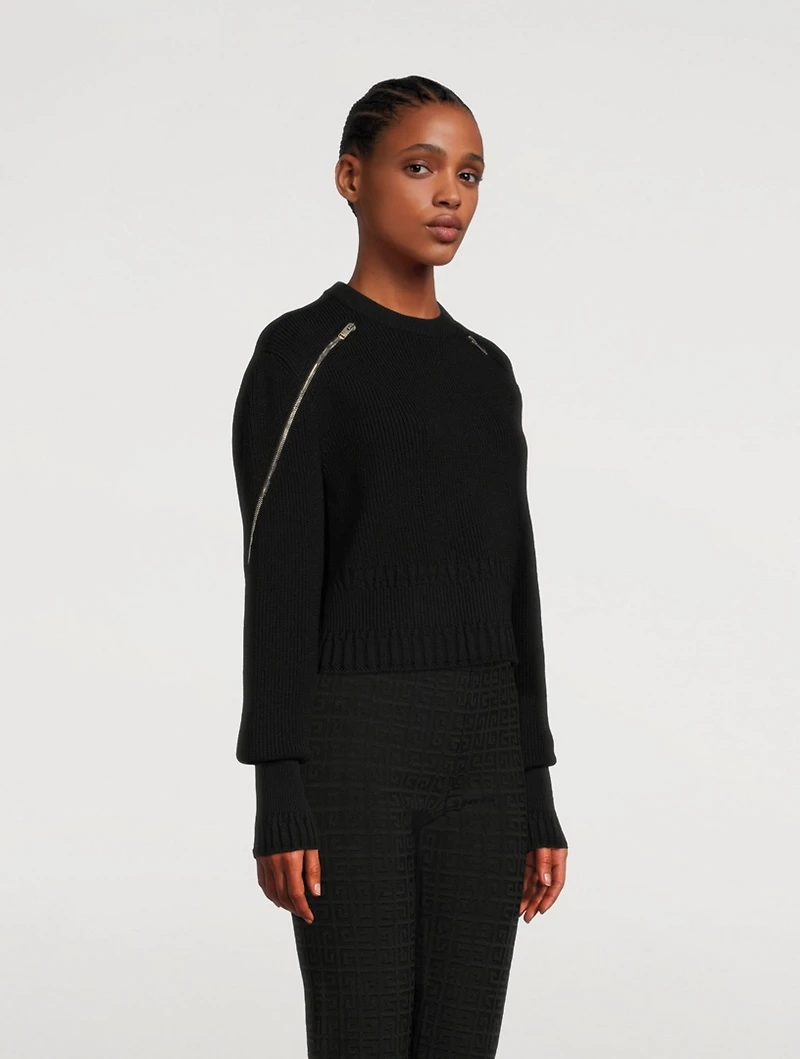 Cropped Sweater With Zippers