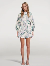 Cassia Linen Belted Playsuit Hydrangea Floral Print