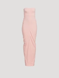 Ruched Velour Strapless Long Column Dress