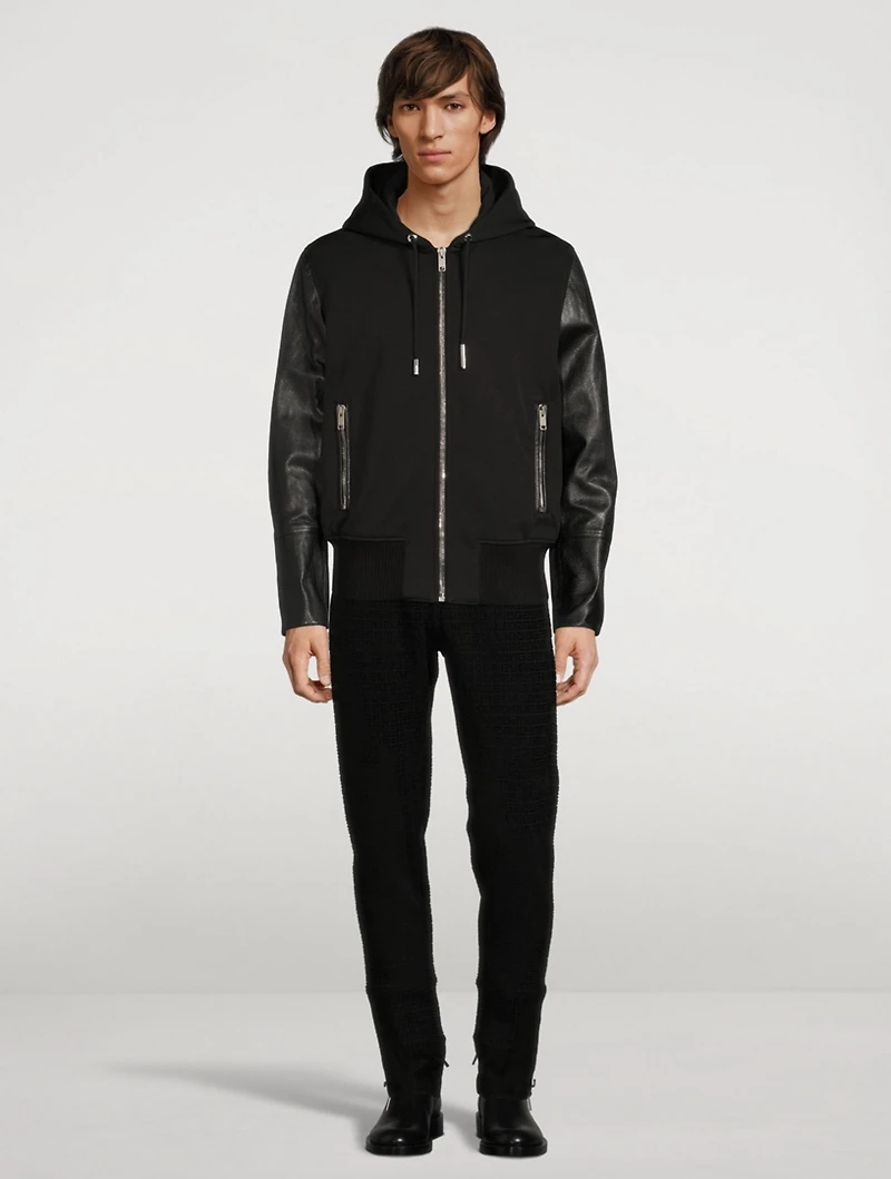 Leather And Jersey Hooded Jacket