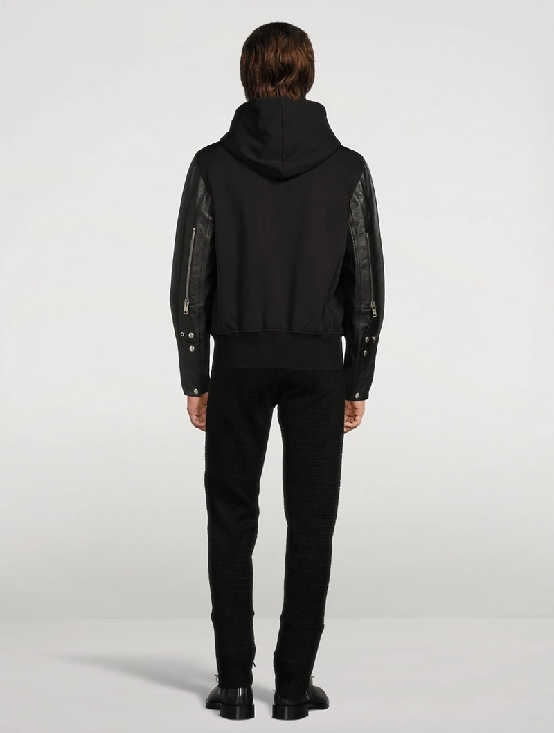 Leather And Jersey Hooded Jacket