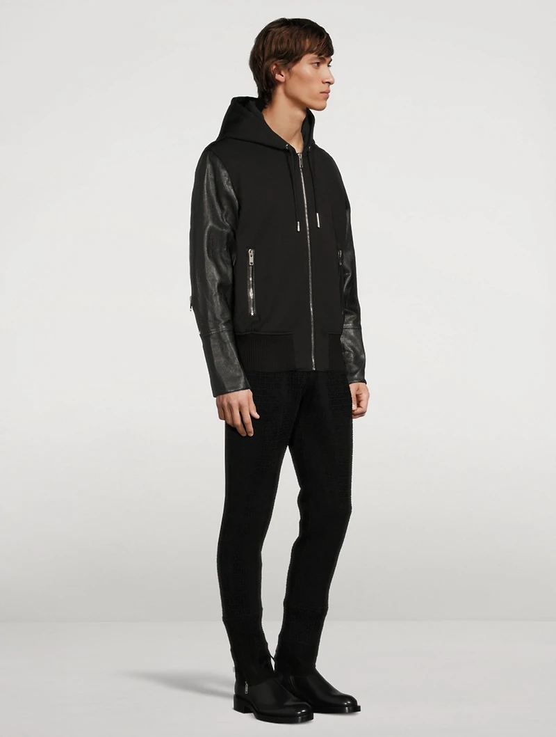 Leather And Jersey Hooded Jacket