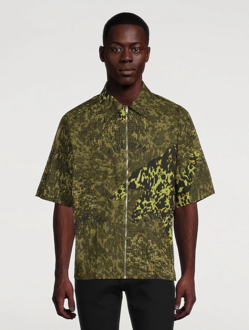 4G Short-Sleeve Zip Shirt Animal Print