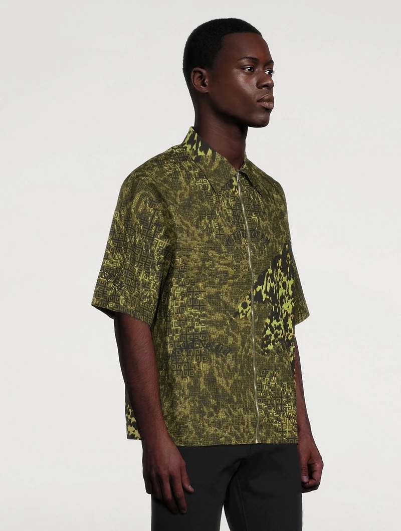 4G Short-Sleeve Zip Shirt Animal Print