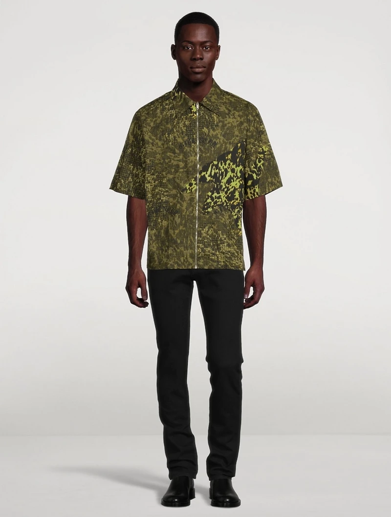 4G Short-Sleeve Zip Shirt Animal Print