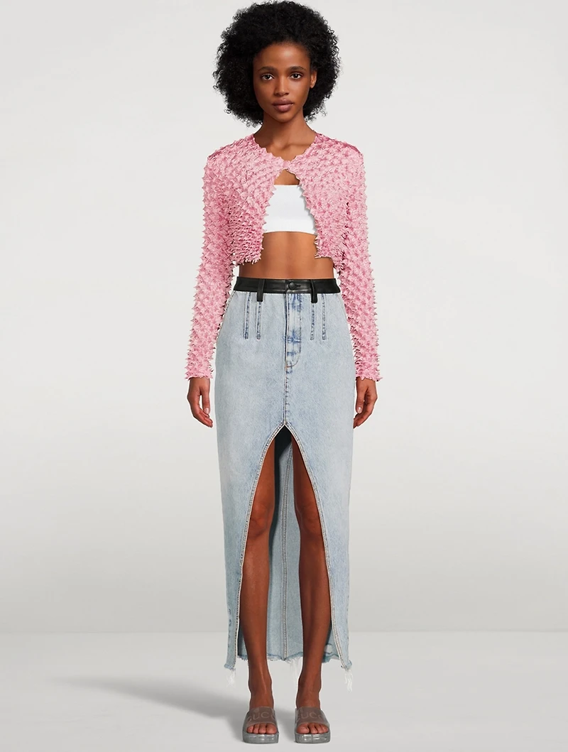 Shibori Satin Cropped Cardigan