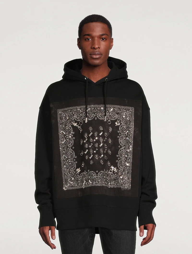 Cotton Bandana Hoodie With Crystals