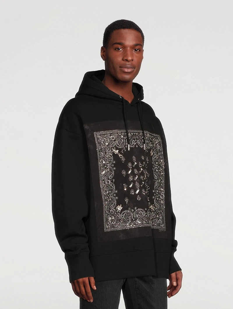 Cotton Bandana Hoodie With Crystals