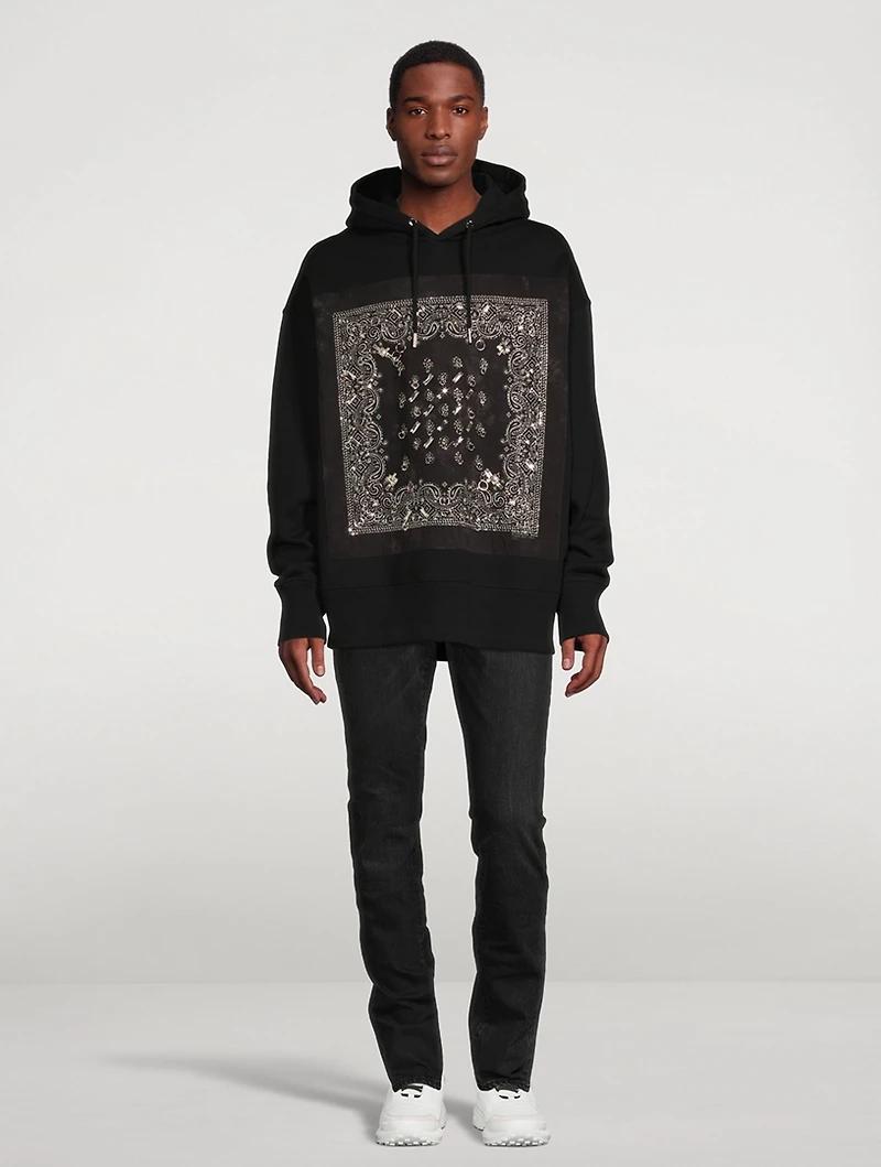 Cotton Bandana Hoodie With Crystals
