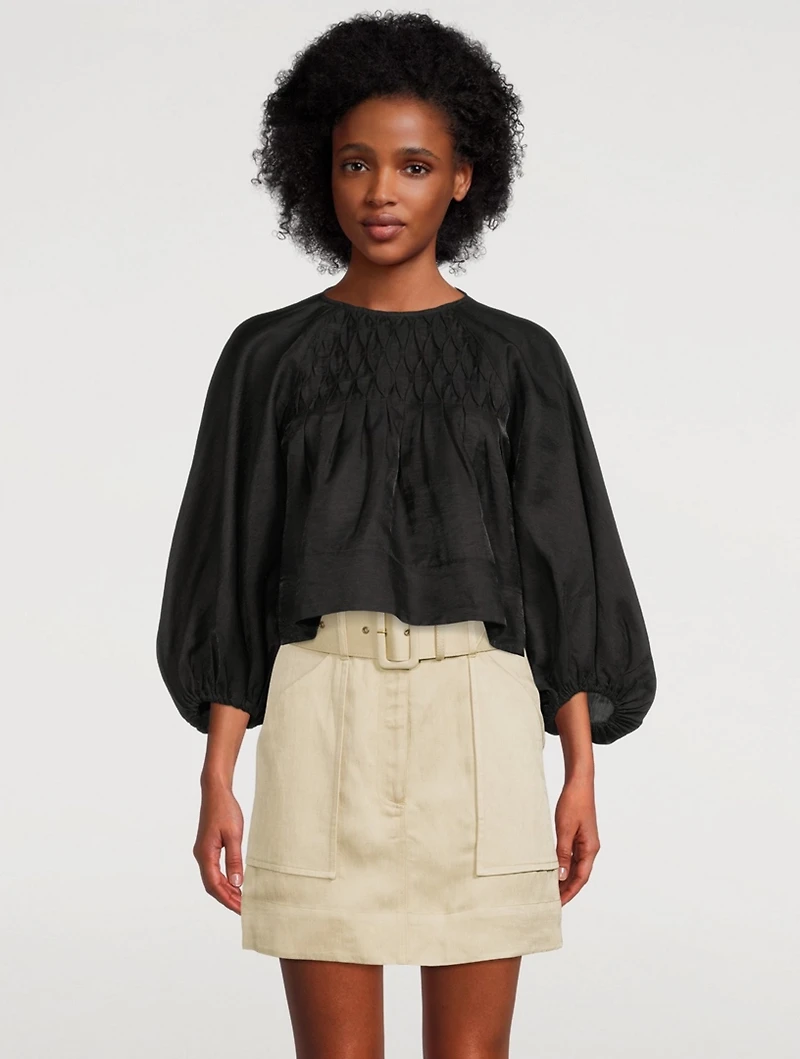 Margaux Linen-Blend Balloon-Sleeve Blouse