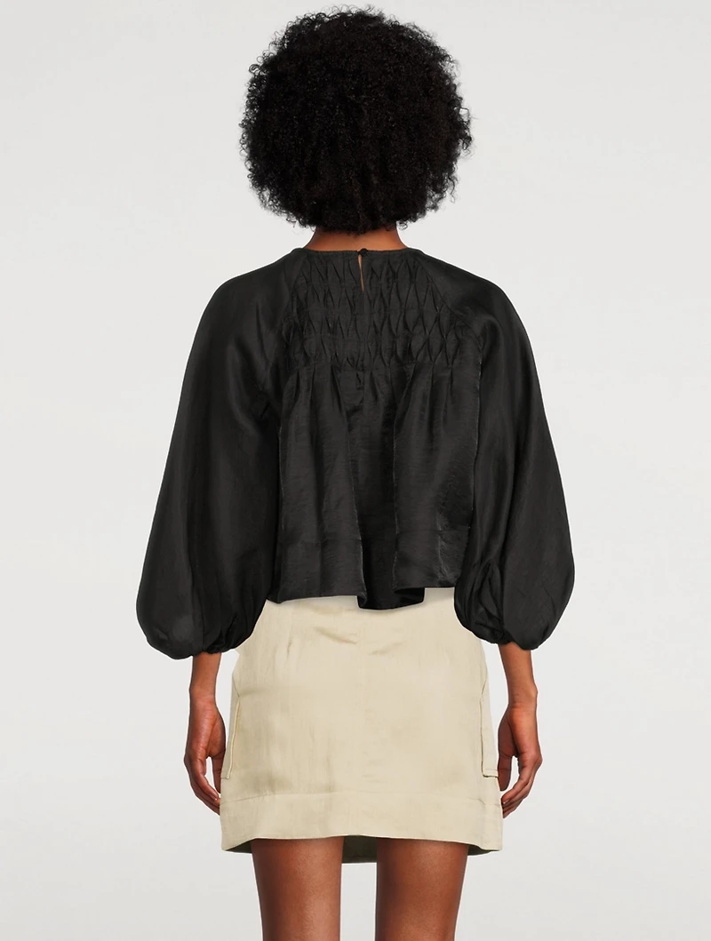 Margaux Linen-Blend Balloon-Sleeve Blouse