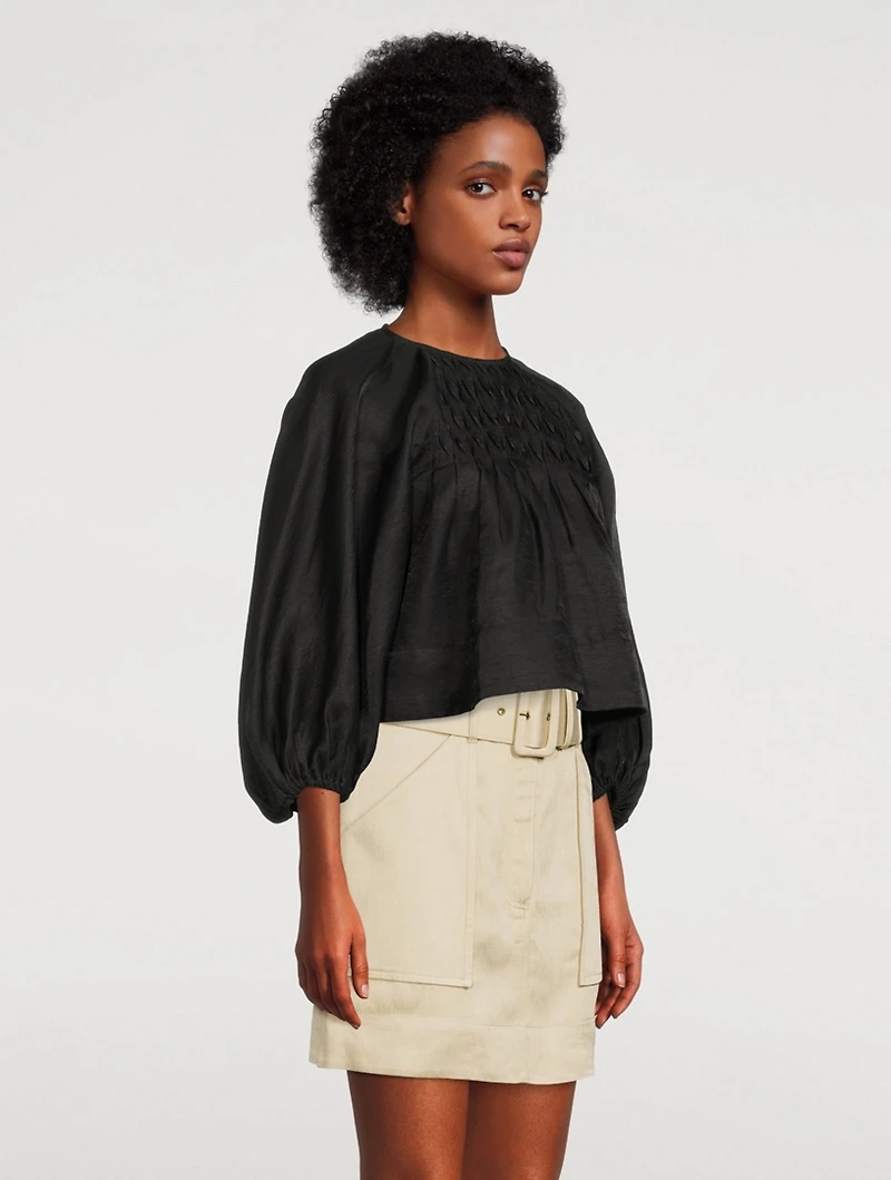 Margaux Linen-Blend Balloon-Sleeve Blouse