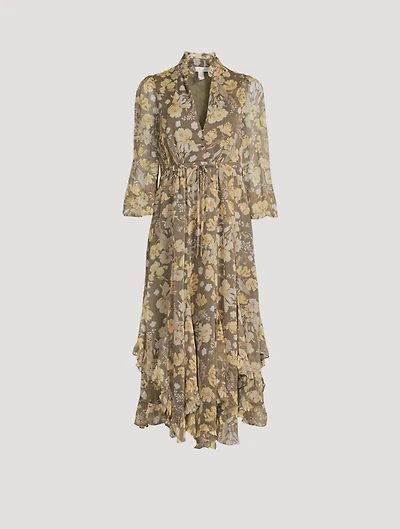Jolie Plunged Godet Midi Dress