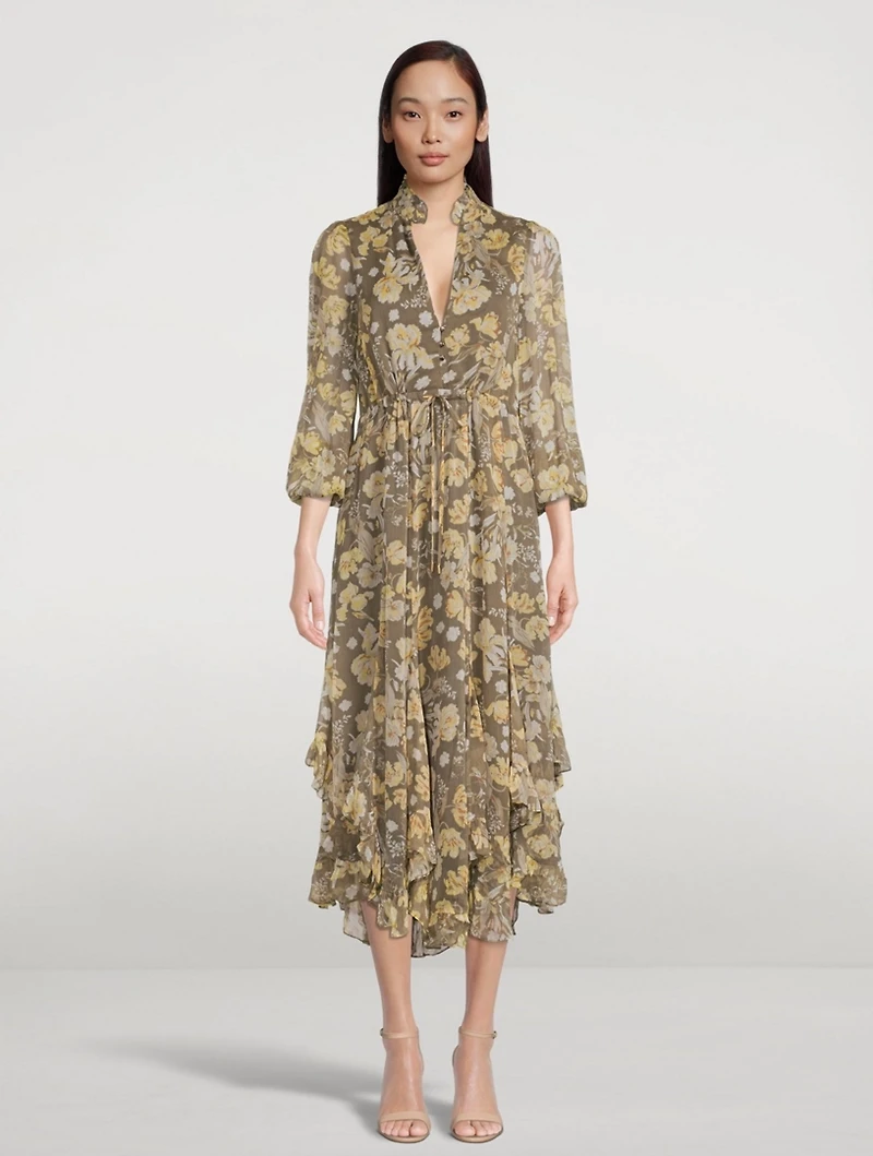 Jolie Plunged Godet Midi Dress