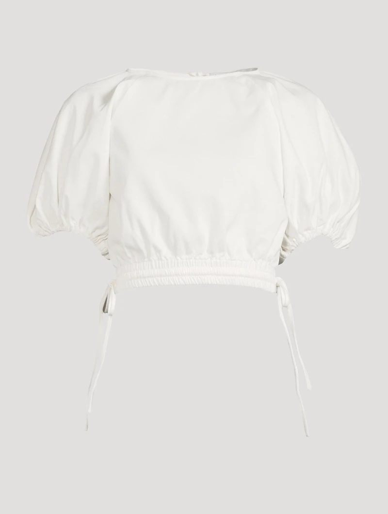 Adelle Drill Balloon-Sleeve Crop Top