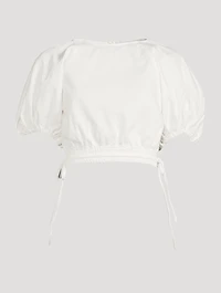 Adelle Drill Balloon-Sleeve Crop Top