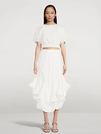 Adelle Drill Balloon-Sleeve Crop Top