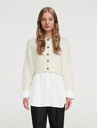 Cotton Oxford And Wool Cable Knit Layered Top