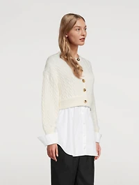 Cotton Oxford And Wool Cable Knit Layered Top