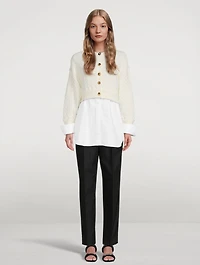 Cotton Oxford And Wool Cable Knit Layered Top