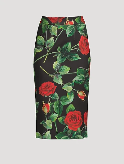 Neoprene Pencil Skirt Rose Print