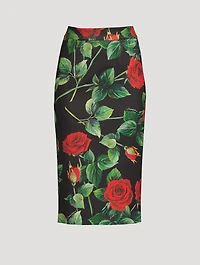 Neoprene Pencil Skirt Rose Print