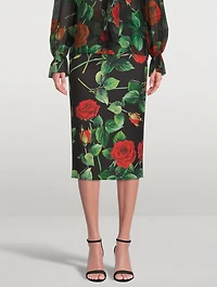 Neoprene Pencil Skirt Rose Print