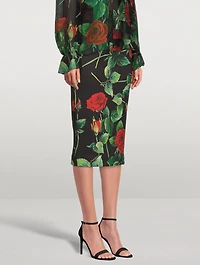 Neoprene Pencil Skirt Rose Print
