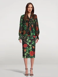 Neoprene Pencil Skirt Rose Print