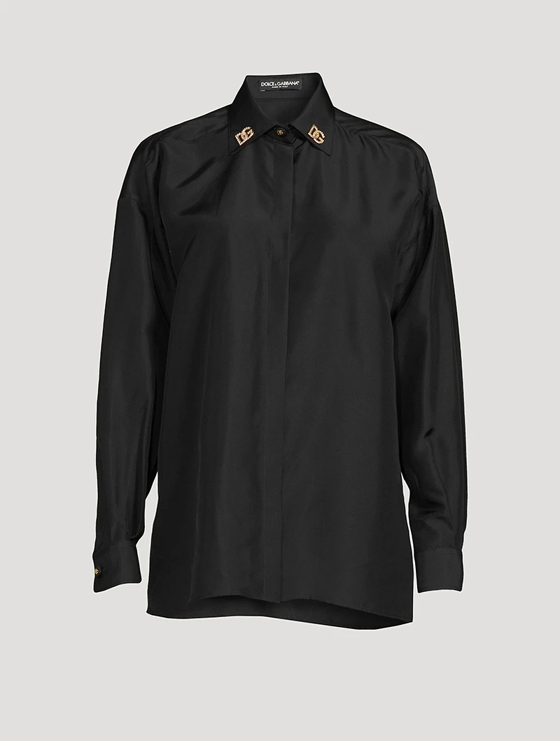 Habotai Silk Shirt With Crystal Logos