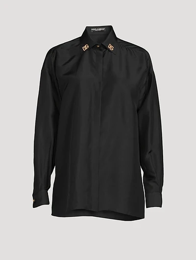 Habotai Silk Shirt With Crystal Logos