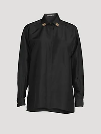 Habotai Silk Shirt With Crystal Logos