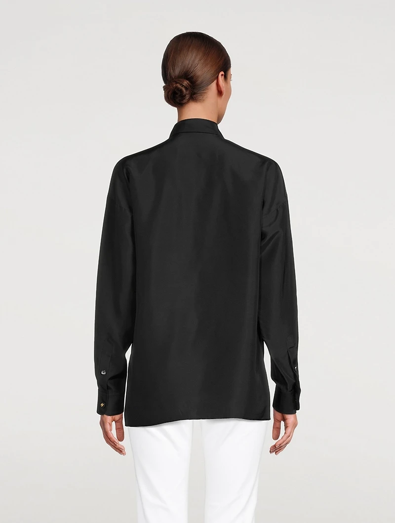 Habotai Silk Shirt With Crystal Logos