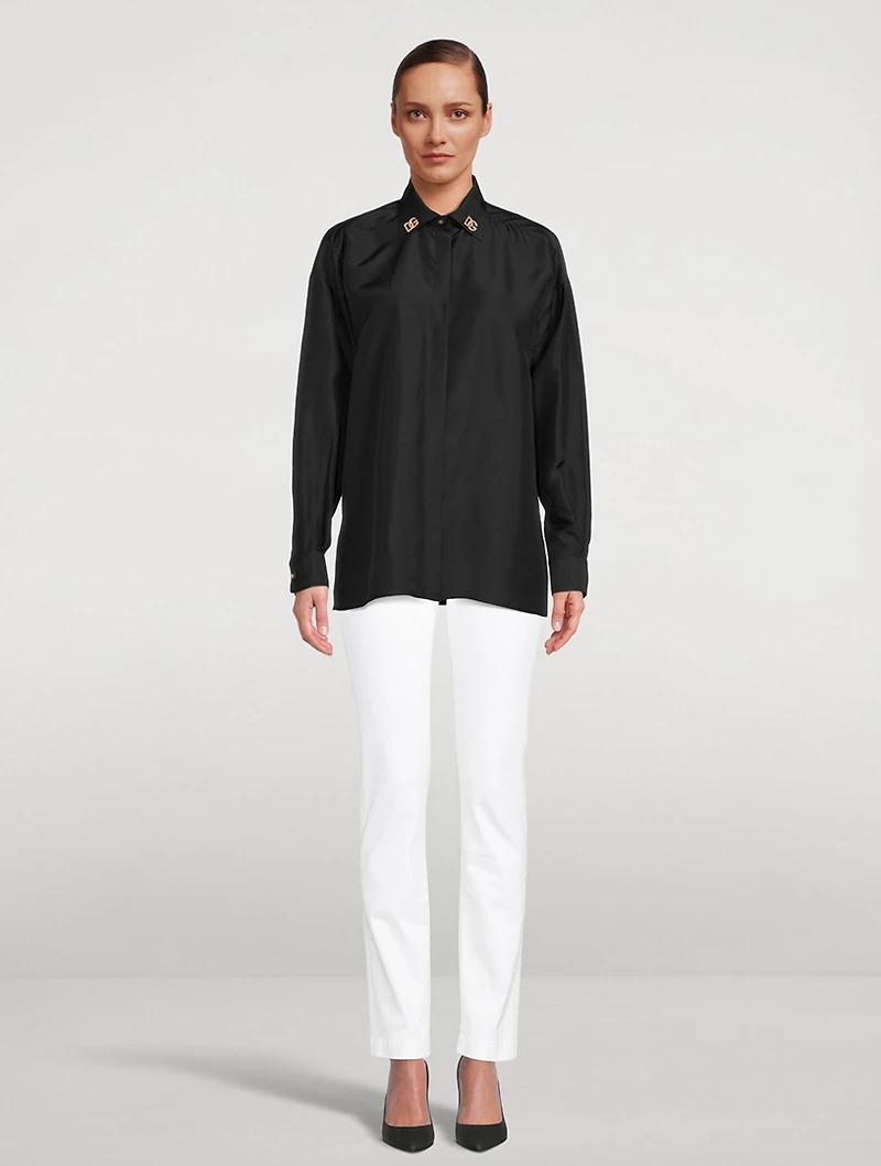 Habotai Silk Shirt With Crystal Logos