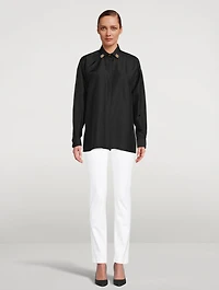 Habotai Silk Shirt With Crystal Logos