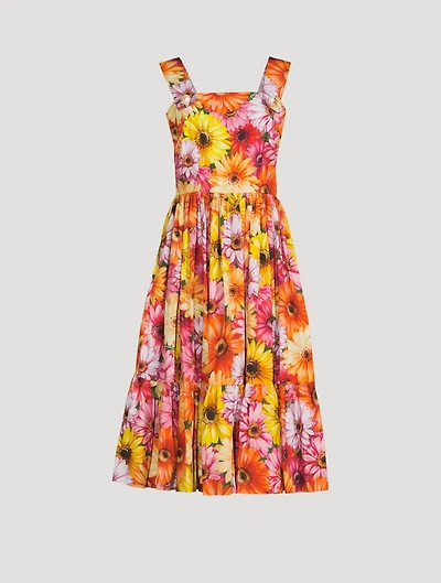 Poplin Midi Dress Gerbera Daisy Print
